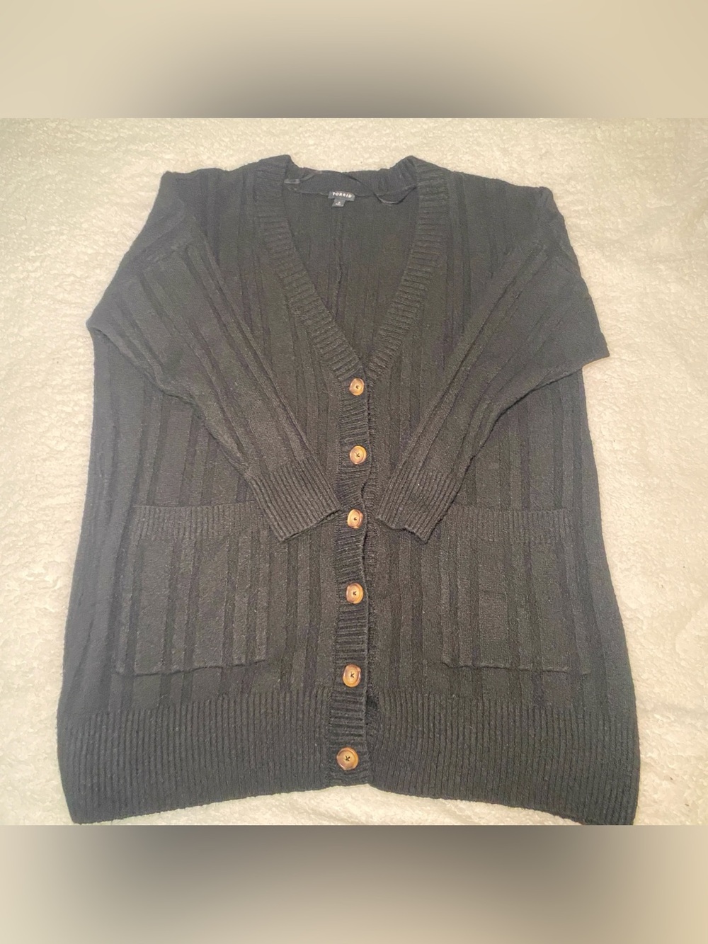 torrid Black Ribbed V-Neck Button Cardigan